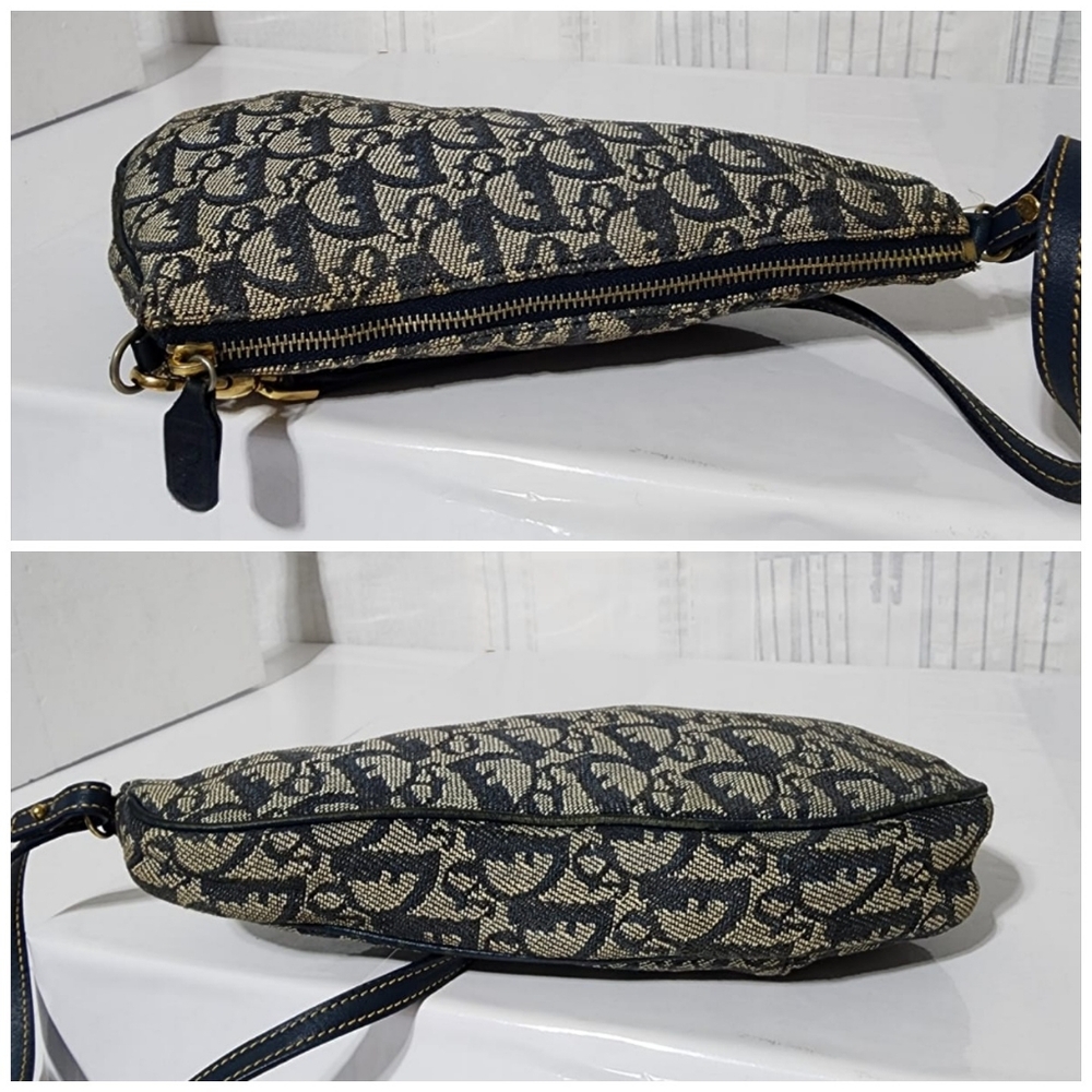 Christian Dior Vintage Oblique Canvas and Leather Saddle Pochette Bag Navy Blue/ - Picture 11 of 13